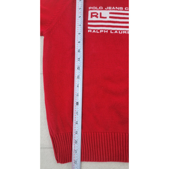 Polo Jeans Co Ralph Lauren Red American Flag Cotton Turtleneck Sweater M Vintage - Picture 6 of 6